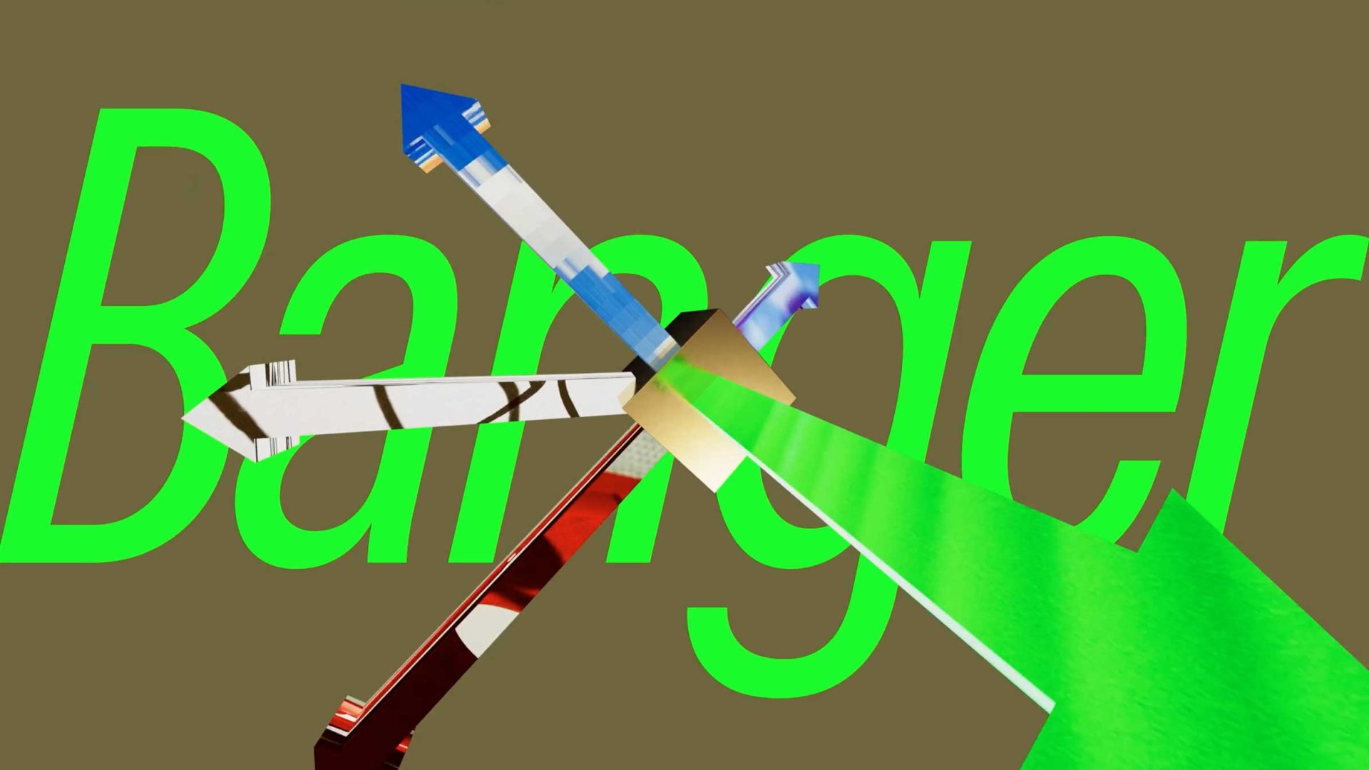 Large green text reading Banger overlaid with a stylized 3D arrow pointing upward, as seen in the ADC Annual Awards. Frame from Stash Magazine article.