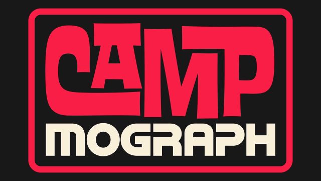 Bold, stylized text logo for Camp Mograph 2026 with CAMP in large red letters above mograph in cream letters, both set on a black background outlined with a red border. Frame from Stash Magazine article.