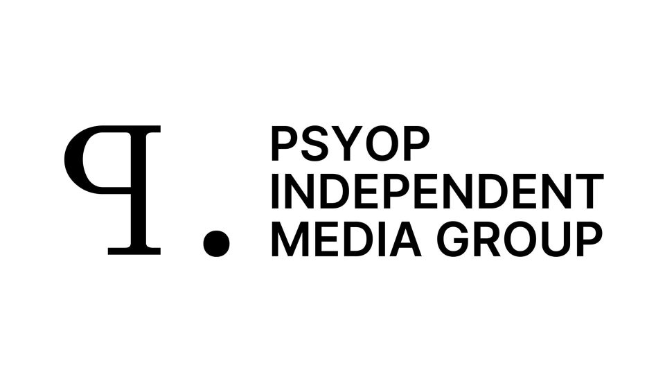 Black text on a white background reads PIMG-Psyop-Independent-Media-Group next to a large stylized letter P followed by a dot, highlighting the group's launch. Frame from Stash Magazine article.
