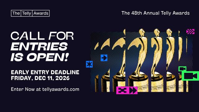 The 48th Annual Telly Awards call for entries is open with the Telly-Awards-48-CFE- early entry deadline of Friday, December 11, 2026; visit tellyawards.com to enter. Frame from Stash Magazine article.