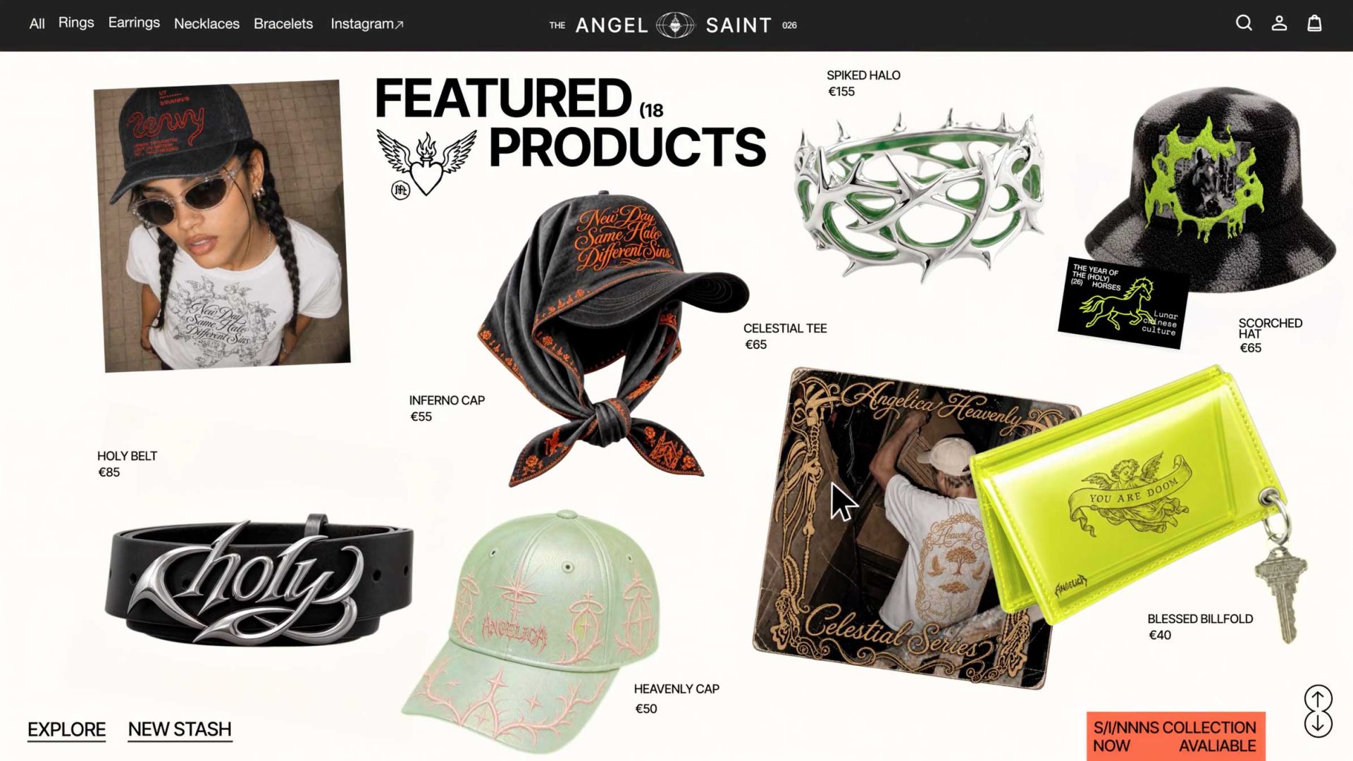 A website section labeled Featured Products showcases streetwear items—like graphic tees, caps, a headscarf, and more—inspired by Wix Harmony: The New Way Product film by Wix Motion Studio, each with prices listed in euros. Frame from Stash Magazine article.
