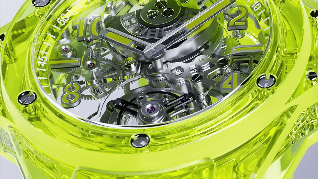 Hublot's Big Bang Tourbillon Automatic in Neon Yellow SAXEM