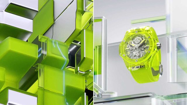 XK studio Drop Product Film for Hublot's Tourbillon Automatic Yellow Neon SAXEM